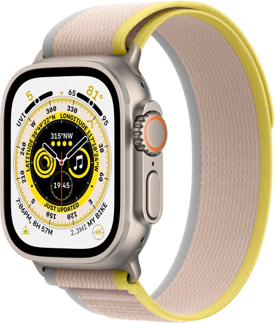 Apple Watch Ultra [GPS + Cellular 49mm] Titanium Case with Black/Gray Trail Loop, S/M (Renewed)