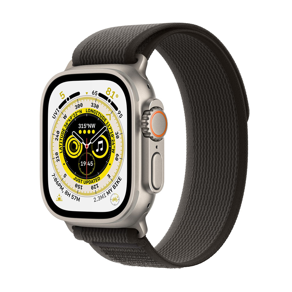 Apple Watch Ultra [GPS + Cellular 49mm] Titanium Case with Black/Gray Trail Loop, S/M (Renewed)