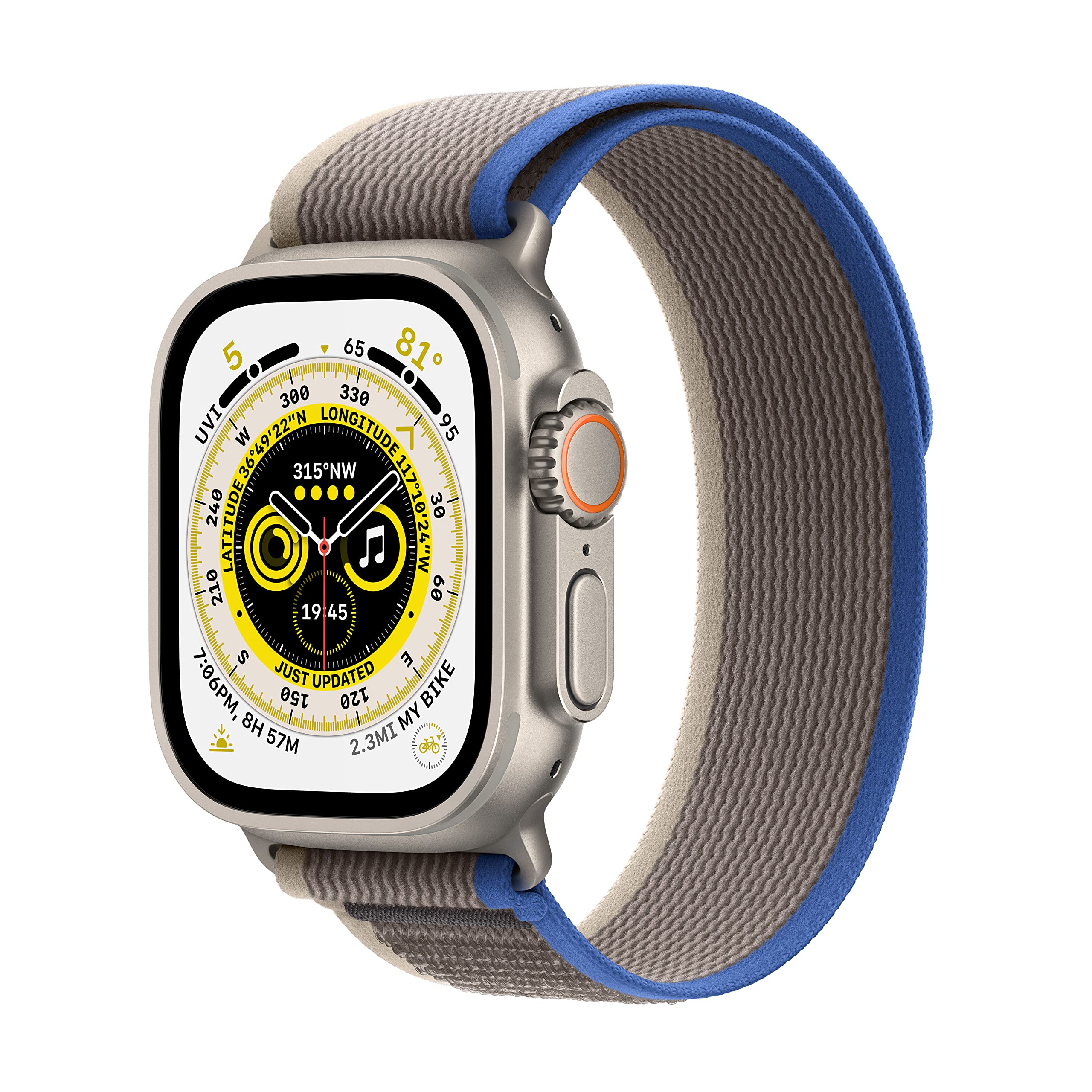 Apple Watch Ultra [GPS + Cellular 49mm] Titanium Case with Black/Gray Trail Loop, S/M (Renewed)