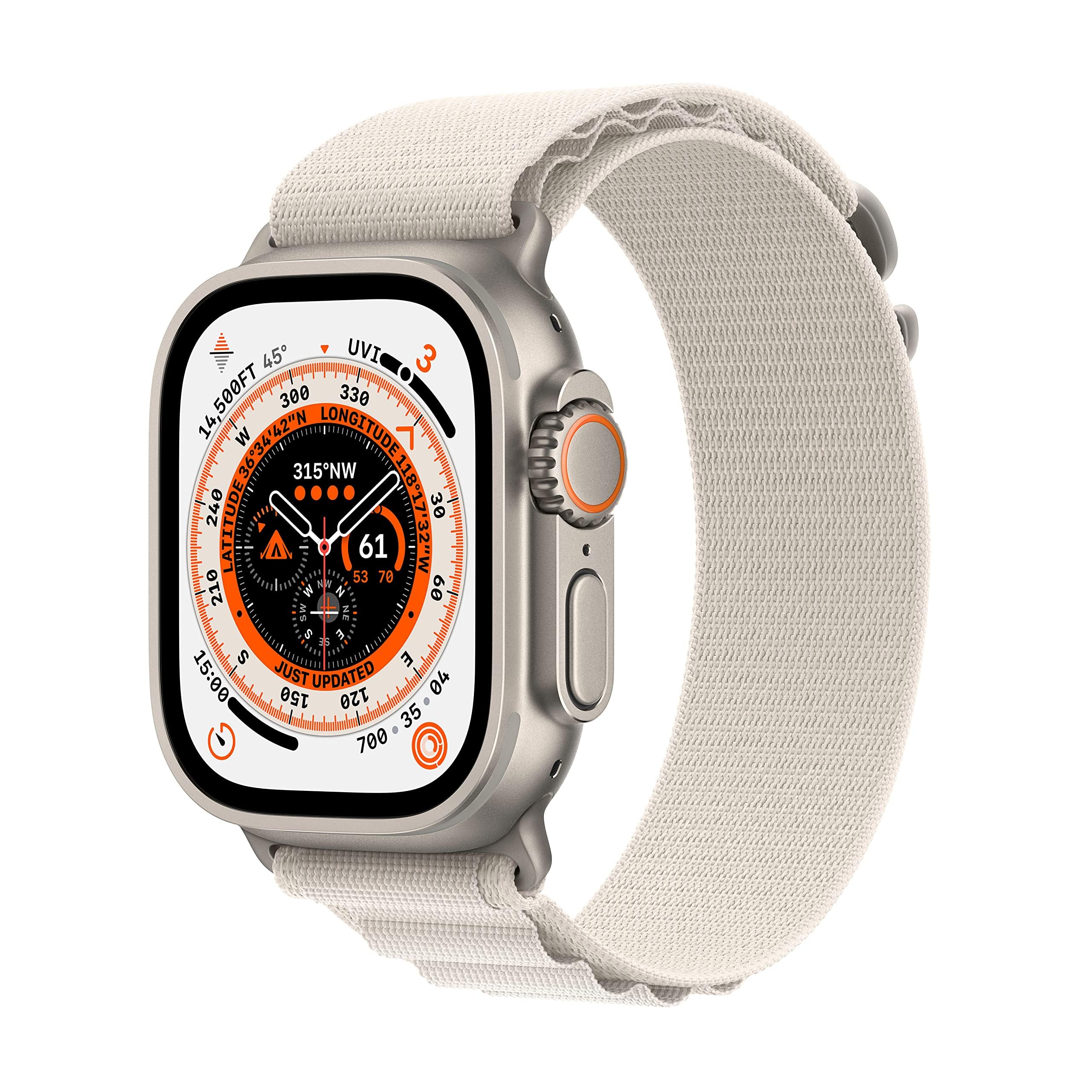 Apple Watch Ultra [GPS + Cellular 49mm] Titanium Case with Black/Gray Trail Loop, S/M (Renewed)