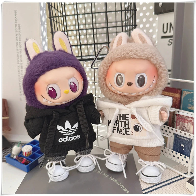 15/17cm Labubu V1 V2 Doll Clothing Fashion Hoodie and Pants Set Korean Idol Trendy DIY Doll Clothing Accessories Toy Gift