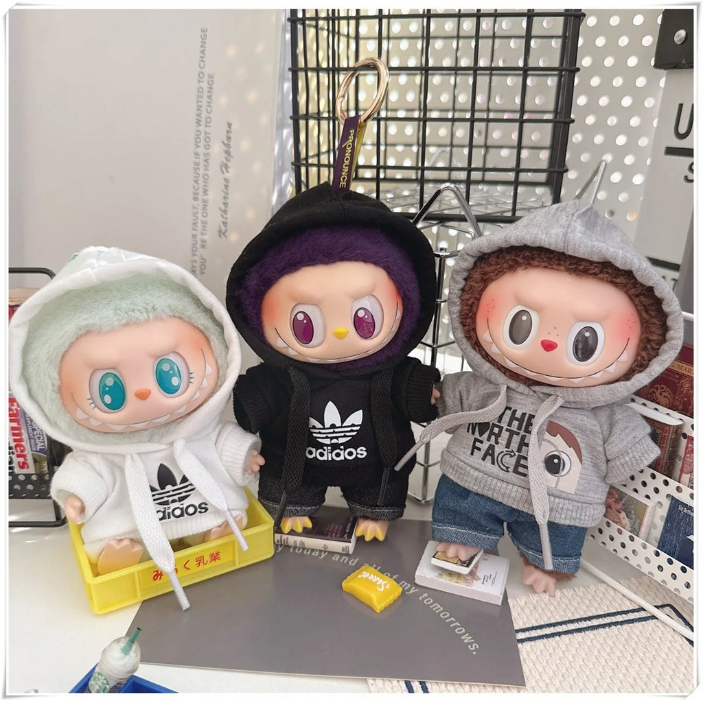 15/17cm Labubu V1 V2 Doll Clothing Fashion Hoodie and Pants Set Korean Idol Trendy DIY Doll Clothing Accessories Toy Gift