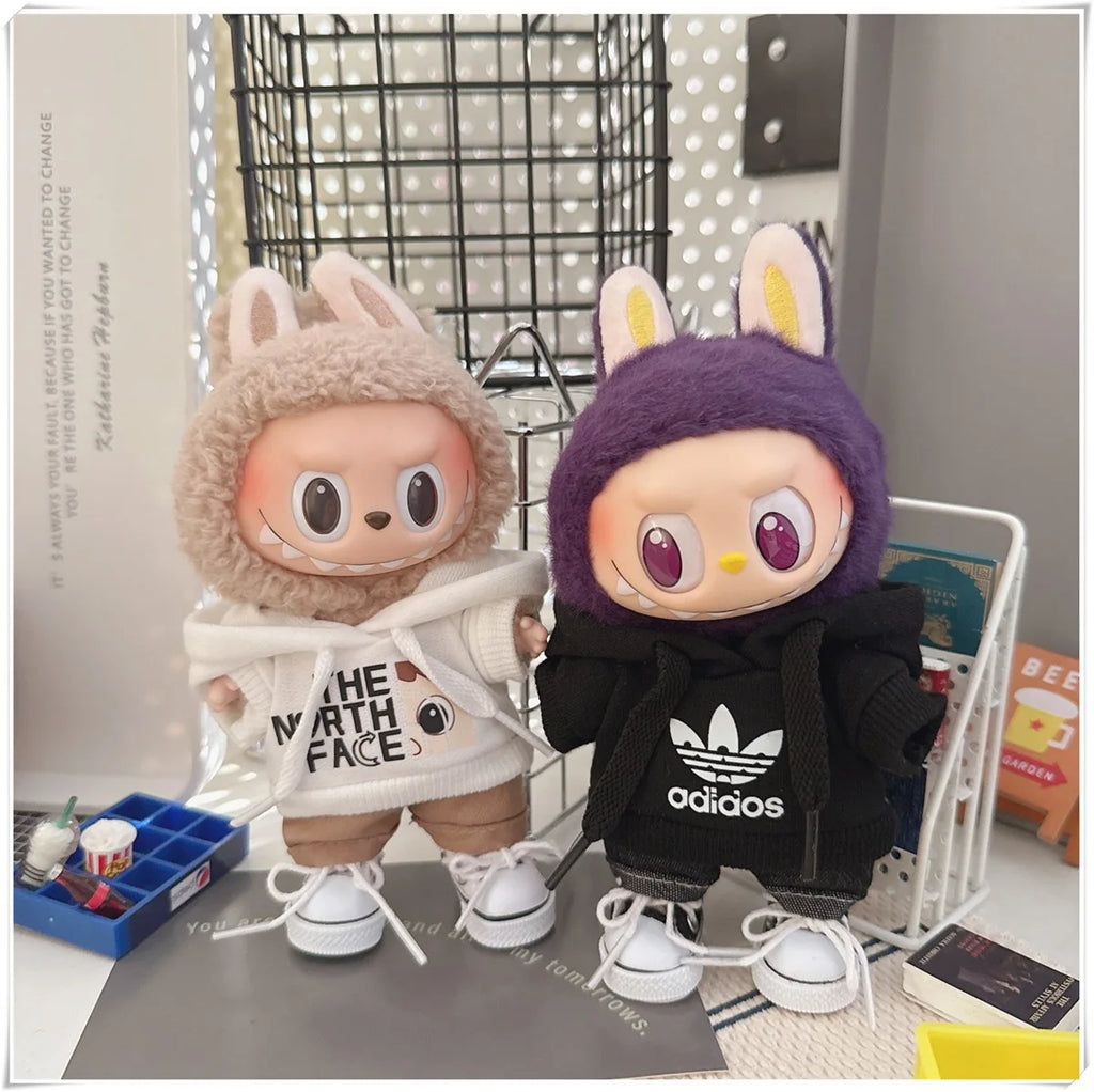 15/17cm Labubu V1 V2 Doll Clothing Fashion Hoodie and Pants Set Korean Idol Trendy DIY Doll Clothing Accessories Toy Gift