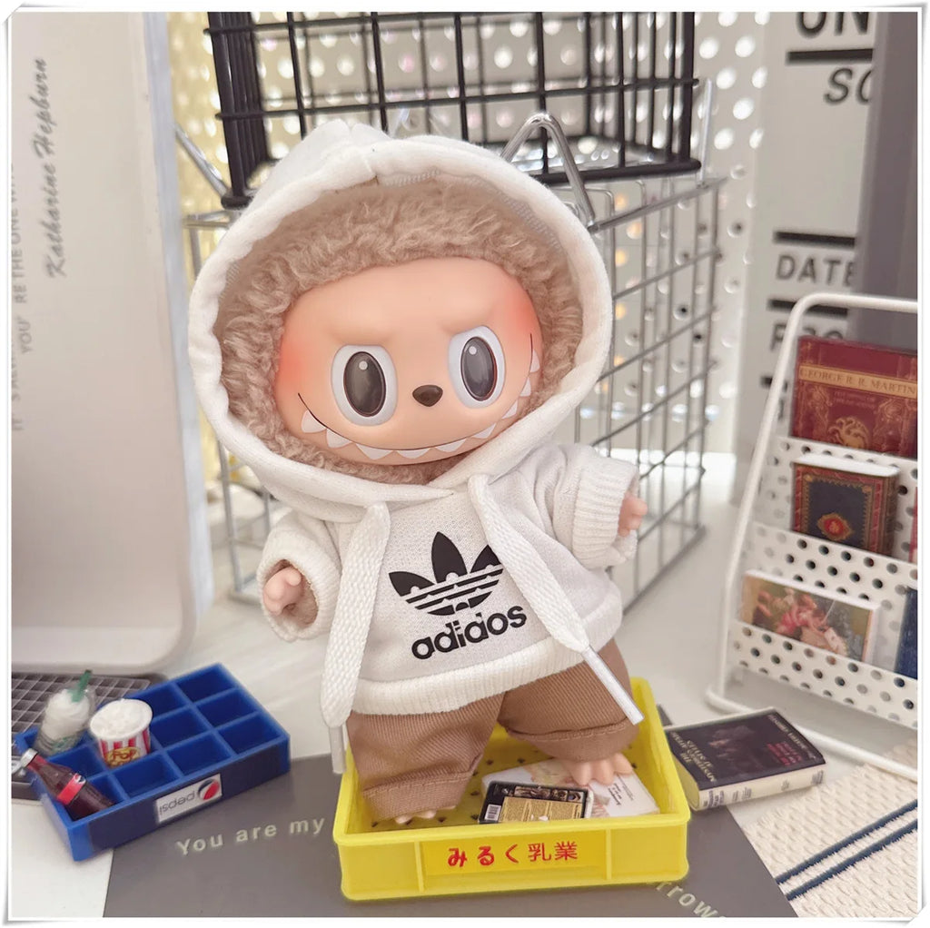 15/17cm Labubu V1 V2 Doll Clothing Fashion Hoodie and Pants Set Korean Idol Trendy DIY Doll Clothing Accessories Toy Gift