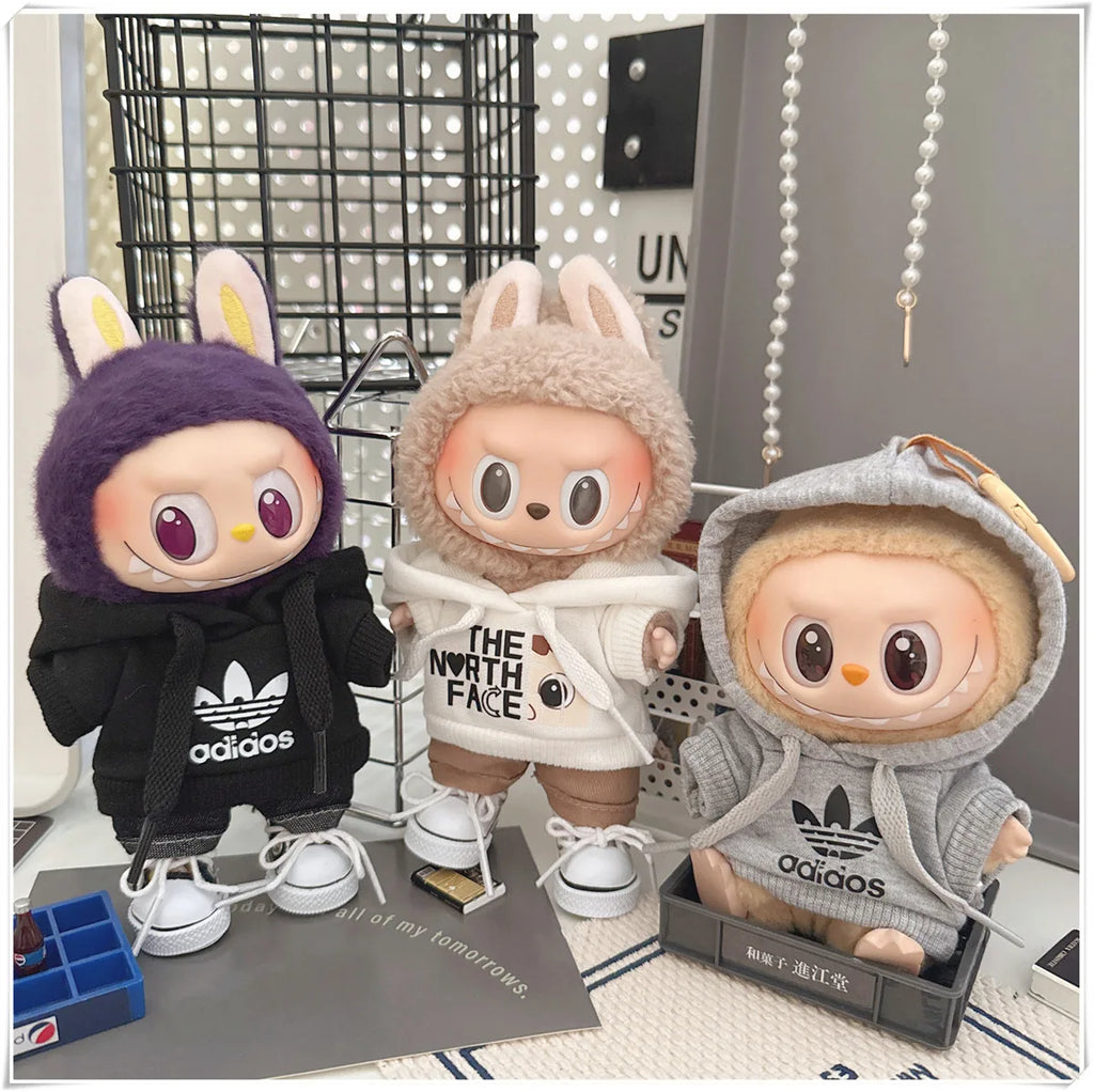 15/17cm Labubu V1 V2 Doll Clothing Fashion Hoodie and Pants Set Korean Idol Trendy DIY Doll Clothing Accessories Toy Gift