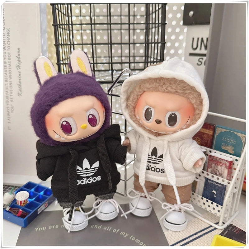 15/17cm Labubu V1 V2 Doll Clothing Fashion Hoodie and Pants Set Korean Idol Trendy DIY Doll Clothing Accessories Toy Gift