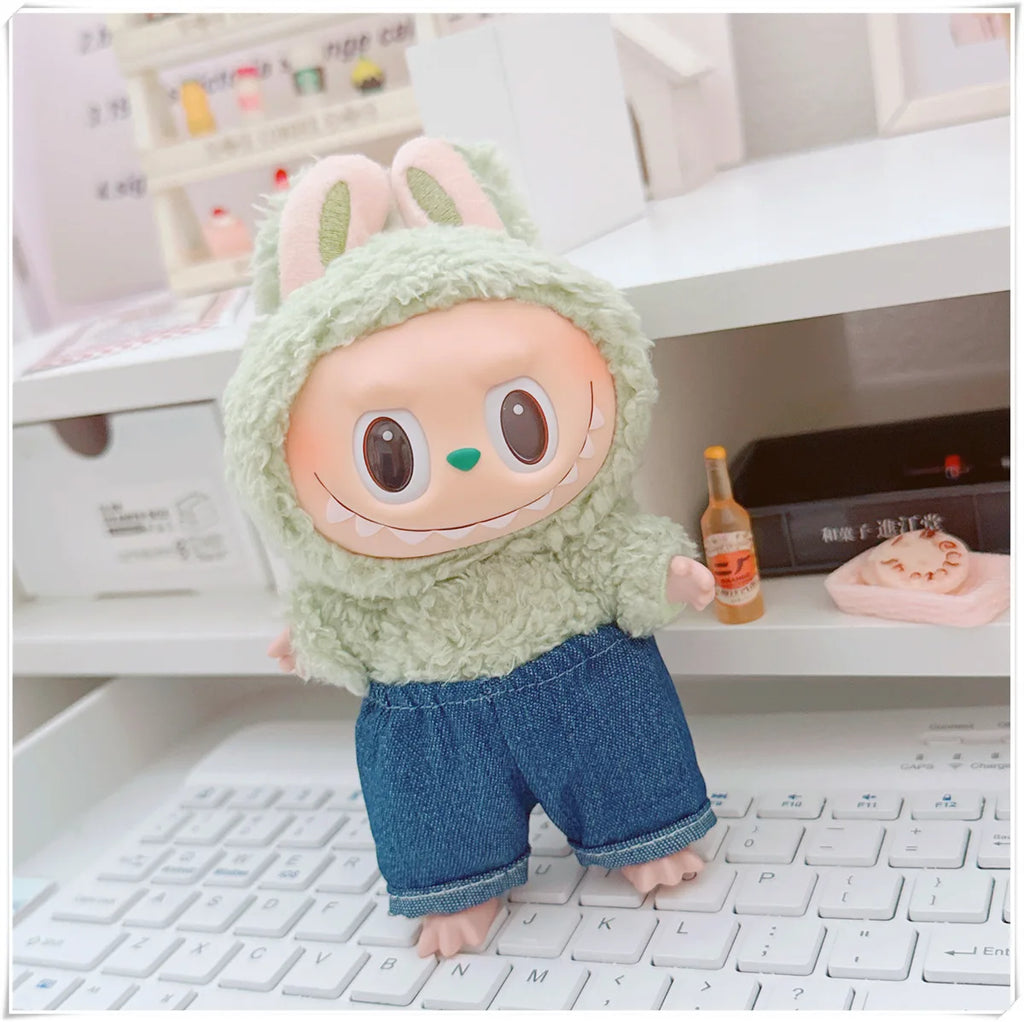 15/17cm Labubu V1 V2 Doll Clothing Fashion Hoodie and Pants Set Korean Idol Trendy DIY Doll Clothing Accessories Toy Gift