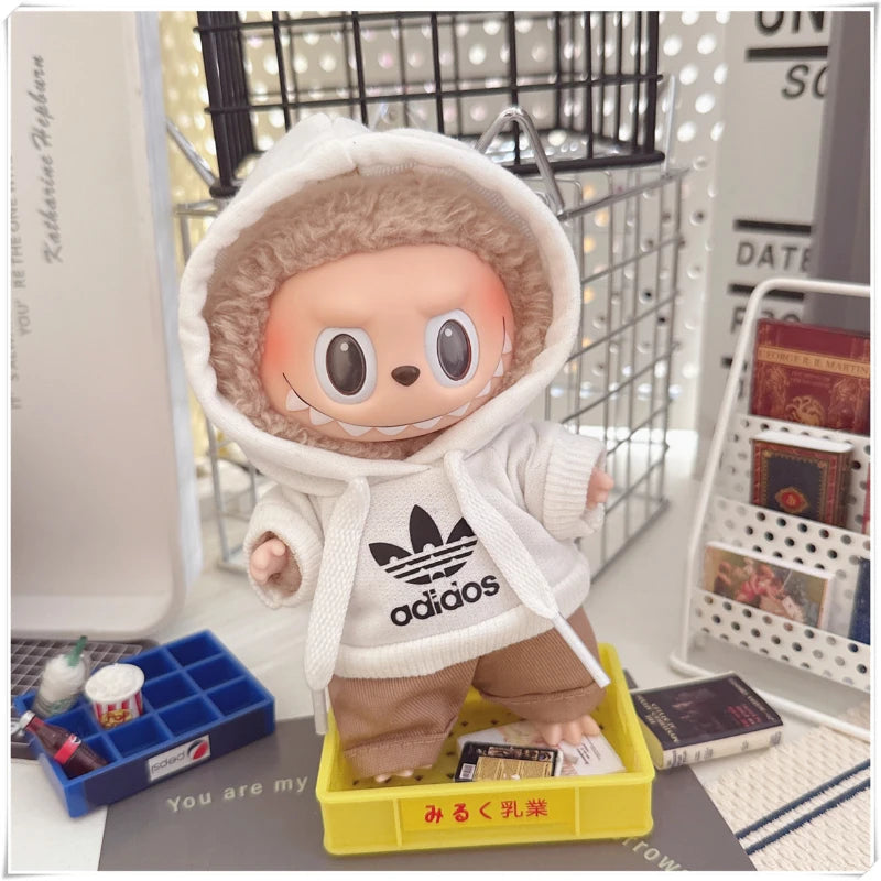 15/17cm Labubu V1 V2 Doll Clothing Fashion Hoodie and Pants Set Korean Idol Trendy DIY Doll Clothing Accessories Toy Gift